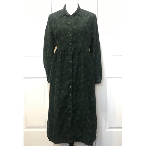 L.L. Bean Dresses & Skirts - LL Bean Green Corduroy Dress w/ Dandelion Print